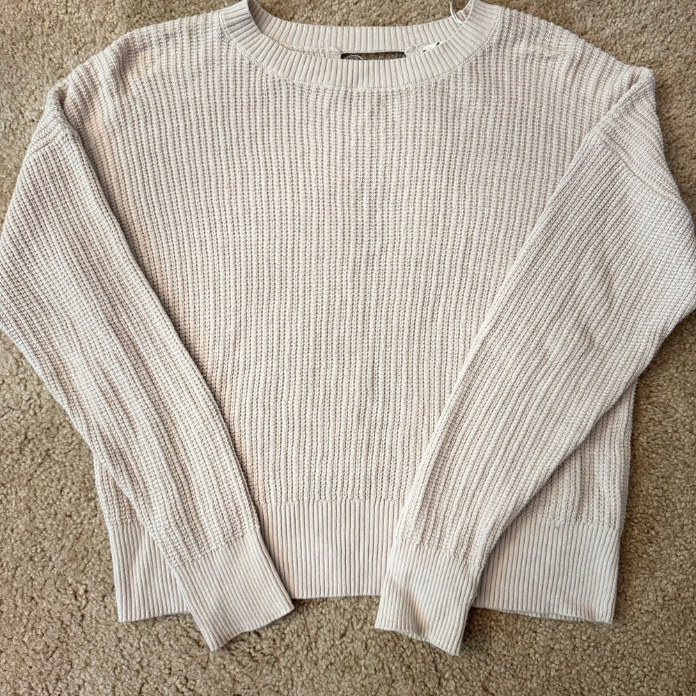 Pink Rose Cream Ribbed Crew Neck Sweater